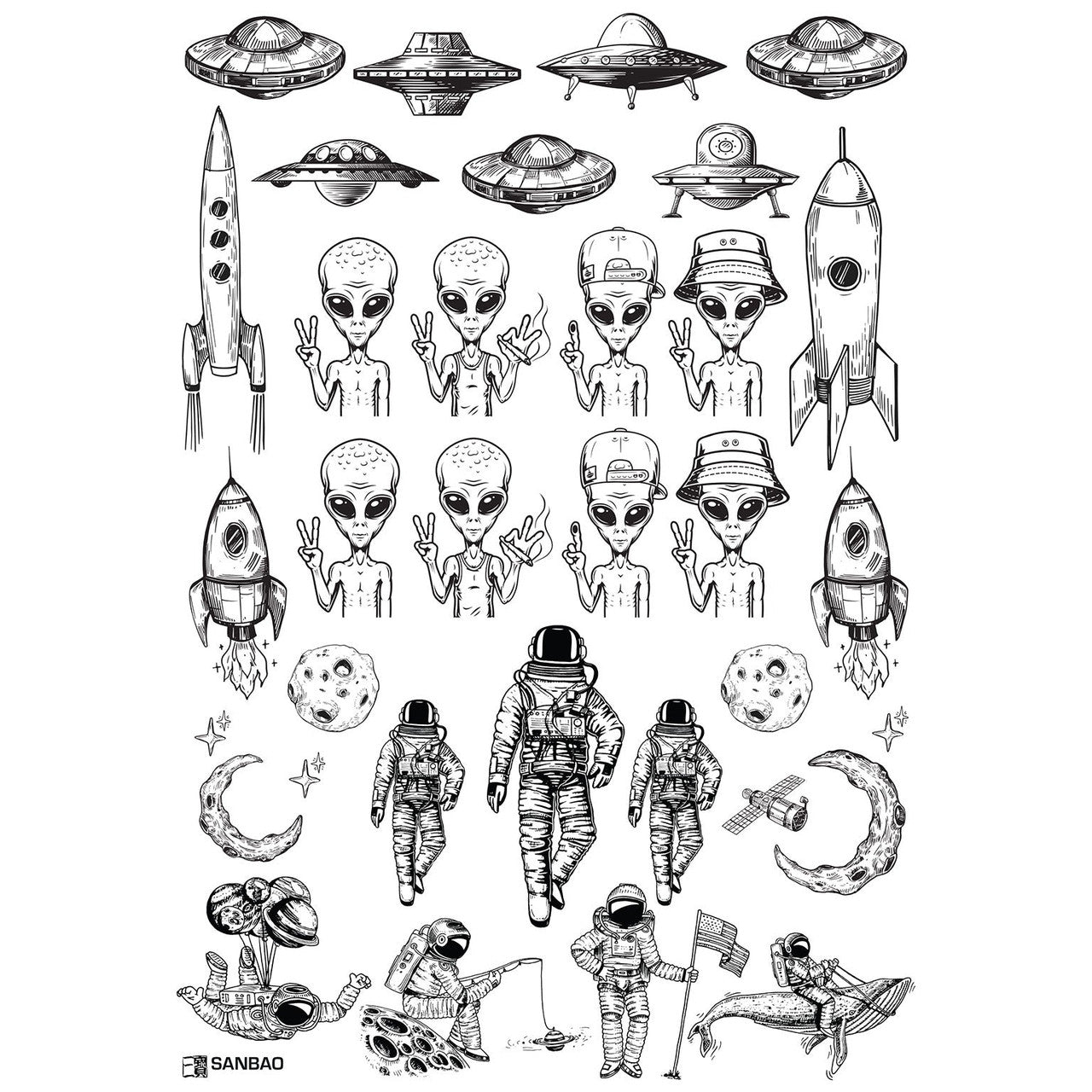 Space Man & Aliens Underglaze Transfer