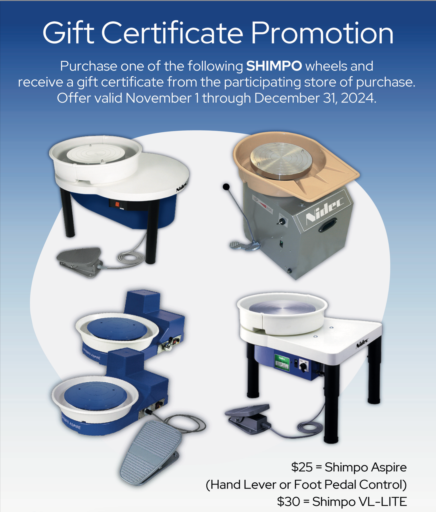 Shimpo’s Holiday Giveaway: Get a Wheel and a Gift Card!