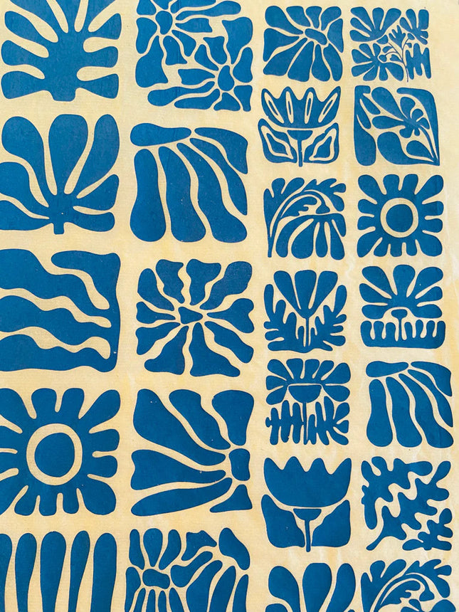 Wood Block Flowers Underglaze Transfer
