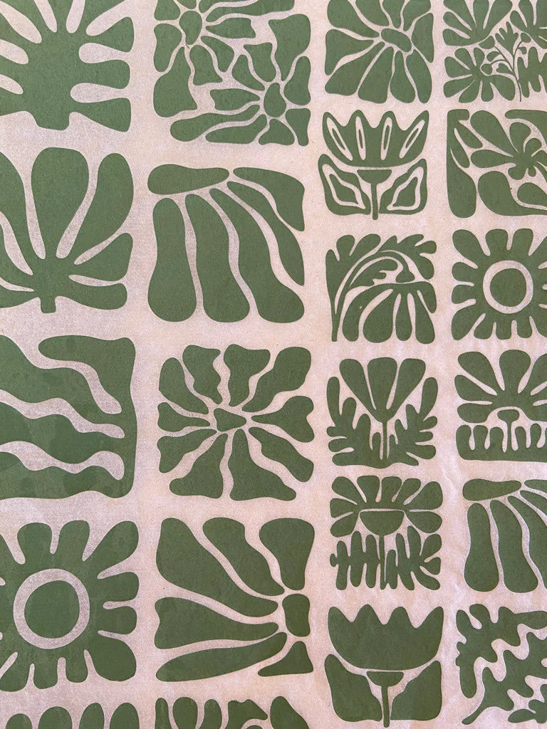 Wood Block Flowers Underglaze Transfer