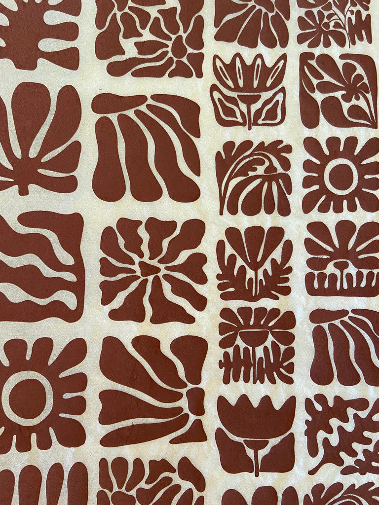 Wood Block Flowers Underglaze Transfer