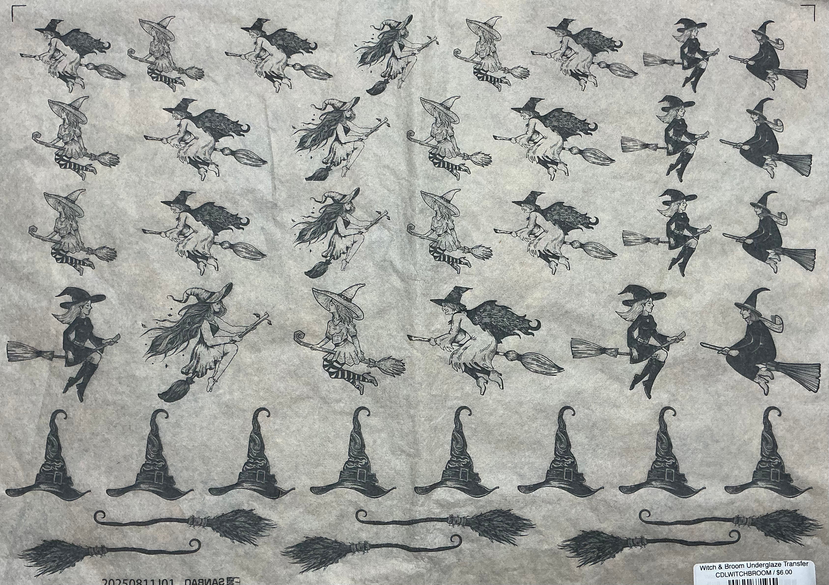 Witch & Broom Underglaze Transfer