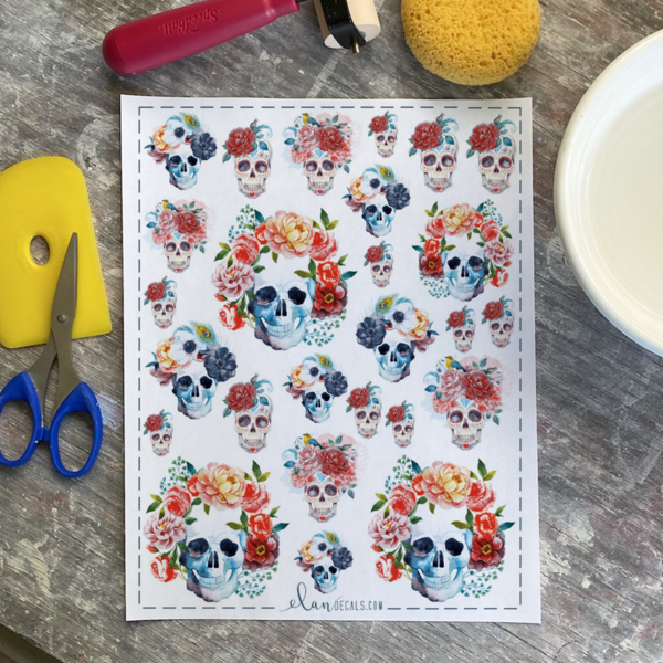 Watercolor Skulls Underglaze Transfer